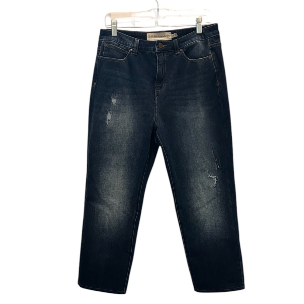 Soft Surroundings distressed dark wash capris
